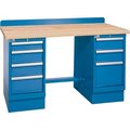 Lista International Technical Workbench w/3 and 4 Drawer Cabinets, Butcher Block Top - Blue XSTB40-60BT/BB